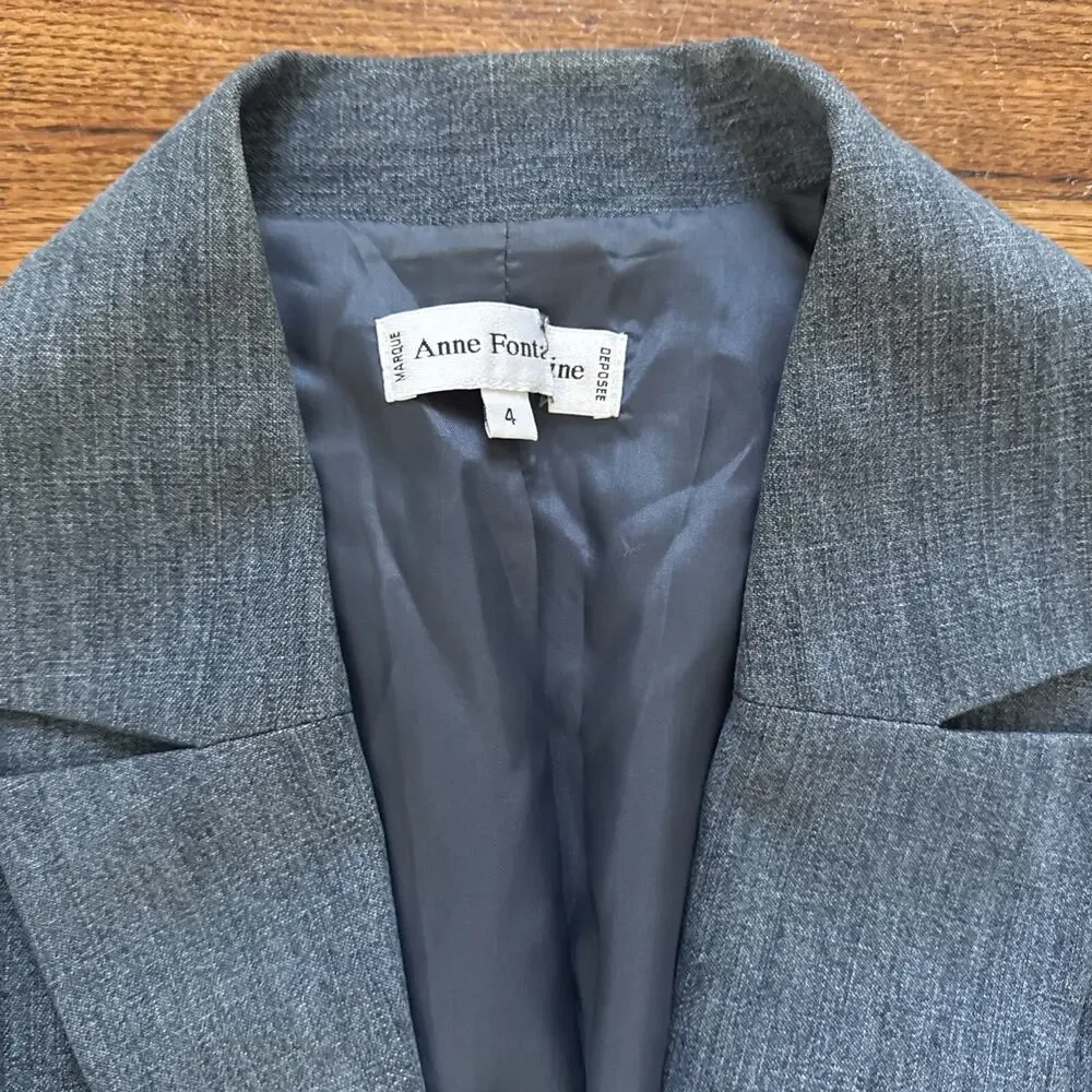 ANNE FONTAINE Denim Notch-Lapel Jacket w wrap-around Tie French Cuff Blue size 4 - Picture 3 of 10